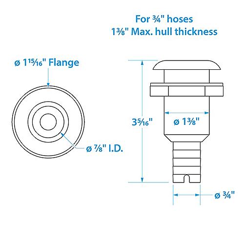 Seachoice Covered Thru-Hull Fitting w/ Stainless-Steel Flange