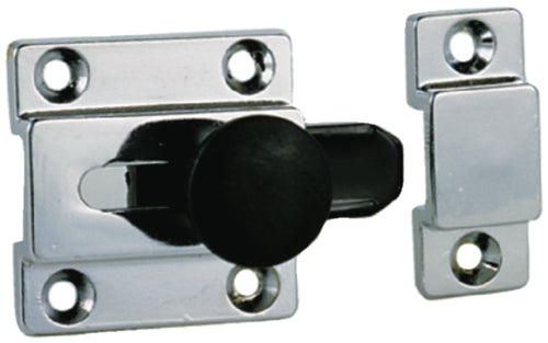 Chrome Plated Zinc Cupboard Bolt
Black plastic slide and knob.