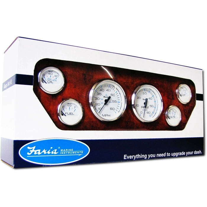 Faria Chesapeake White Stainless Steel Gauges OUTBOARD BOXED SET INCLUDES: