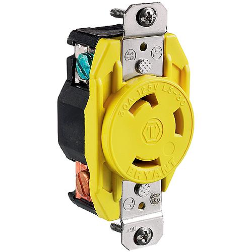 Hubbell - Yellow 30A 125V Locking Receptacle