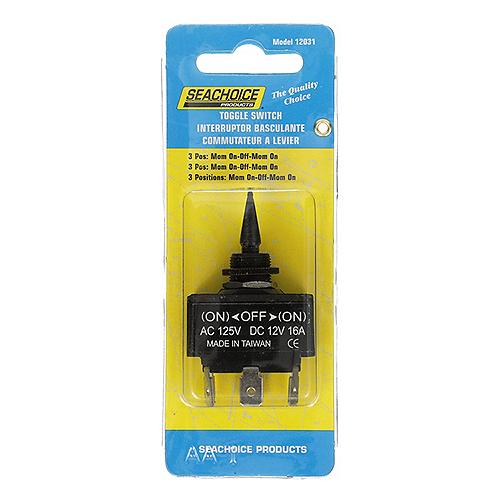 Seachoice-3 Position Toggle Switch, Black Plastic Paddle Mom. On/Off/Mom. On